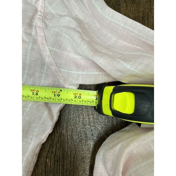 WOMENS FRANK & EILEEN BARRY 100% LINEN PINK WHITE STRIPED BUTTON UP SHIRT XL - Picture 9 of 12